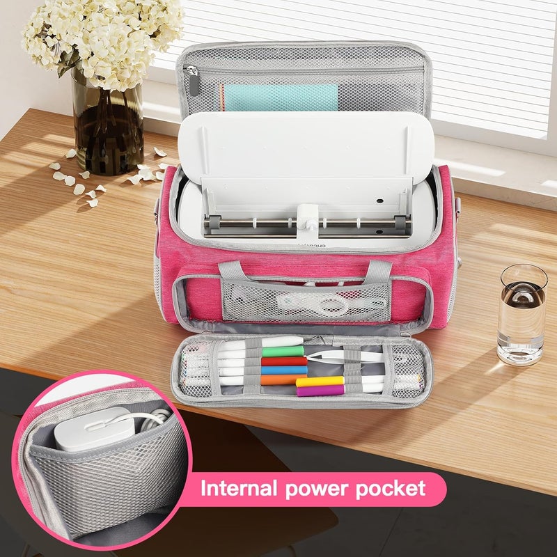 LEFORZ Carrying Case Compatible with Cricut Joy Xtra Smart Cutting Machine(13.7''L x 6.2''W x 5.9''H),Protable Storage Bag with Shoulder Strap Fits for Cricut Joy Xtra Accessories,Cricut Tools,Rose Red - Image 5